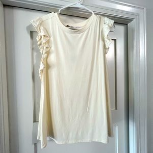 Cream colored, ruffled, maternity tank top